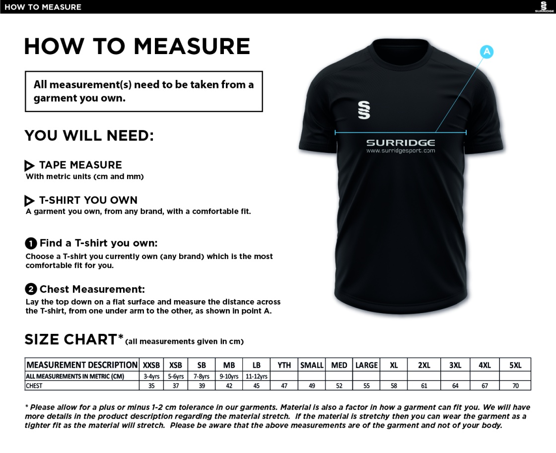 Littlehampton CC - Fuse Training Shirt - Size Guide