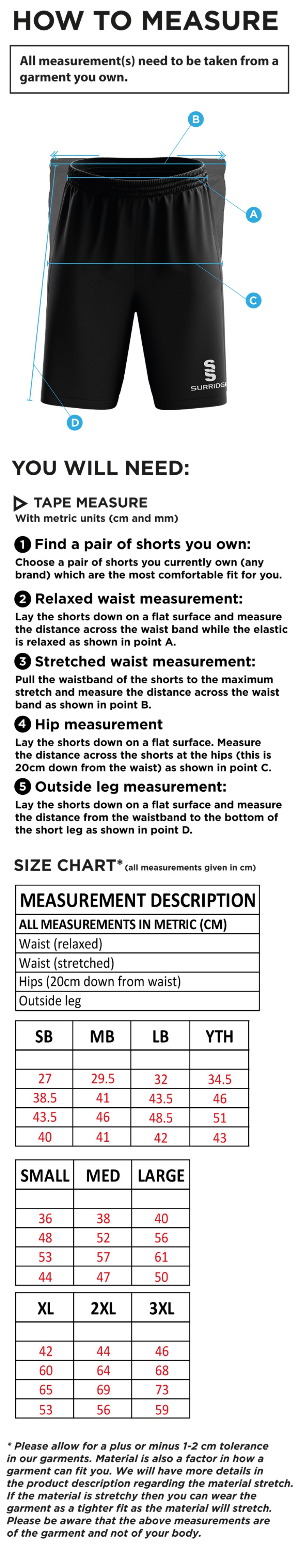 Littlehampton CC - Blade Training Shorts - Size Guide