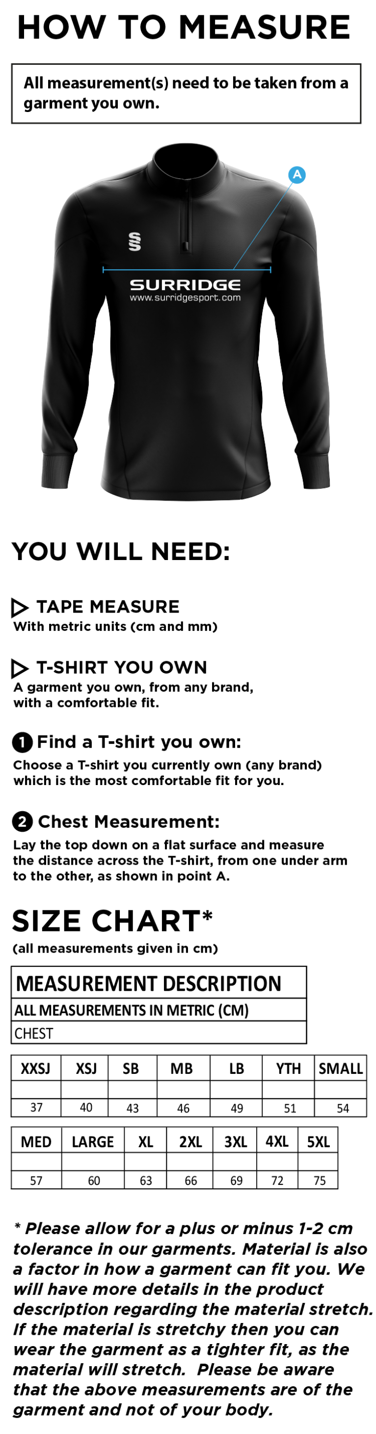 Littlehampton CC - Fuse Performance Top - Size Guide