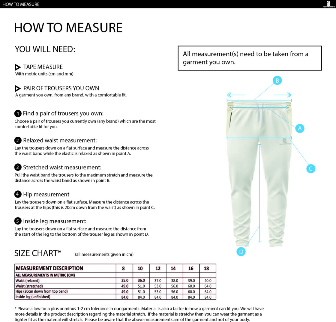 LITTLE HAMPTON CC Ergo Playing Women`s Pant - Size Guide