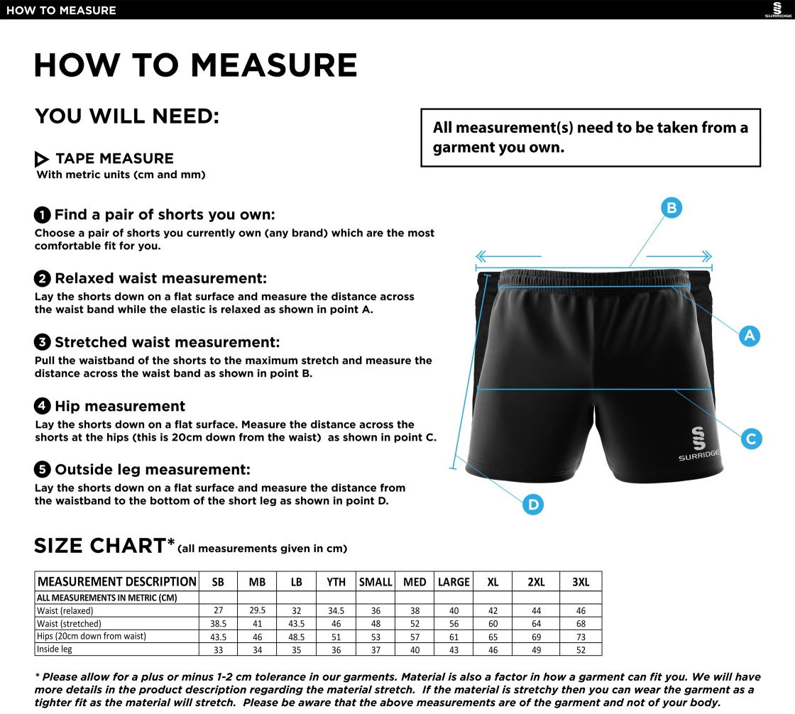 Littlehampton CC - Performance Gym Short - Navy - Size Guide