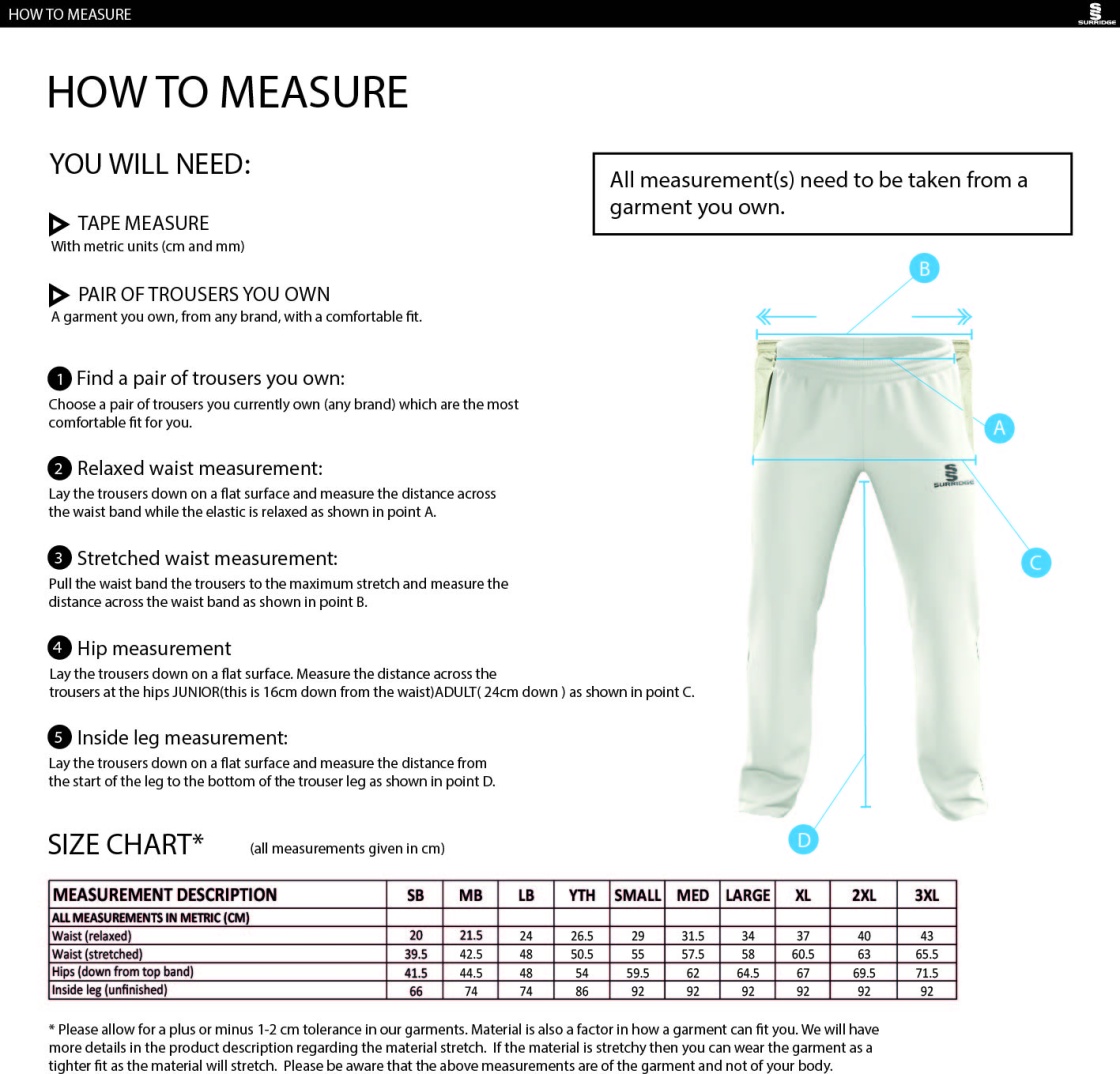 Little Hampton CC - Standard Playing Pant - Size Guide