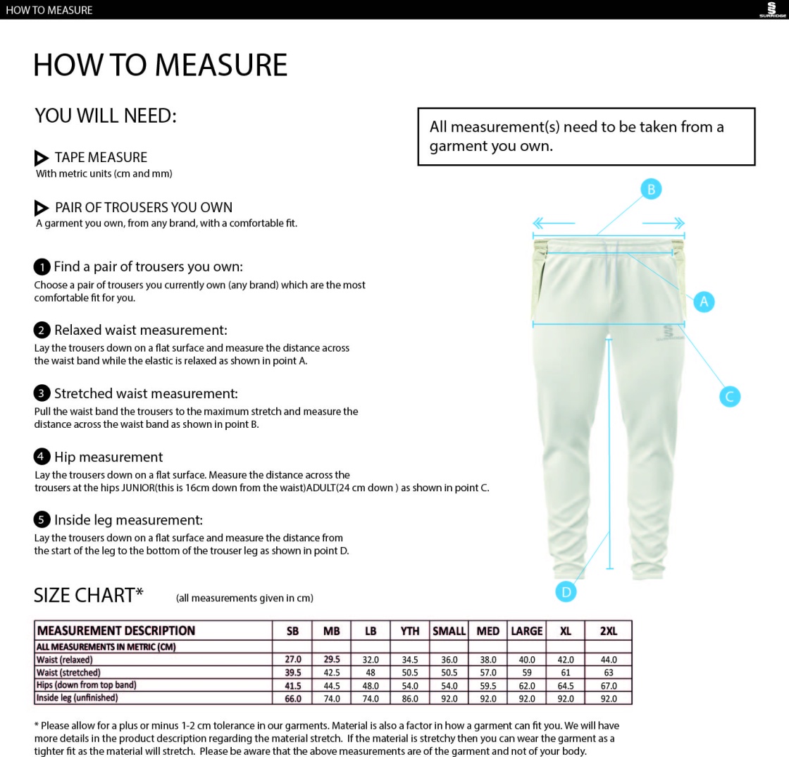 Little Hampton CC - Ergo Playing Pant - Size Guide