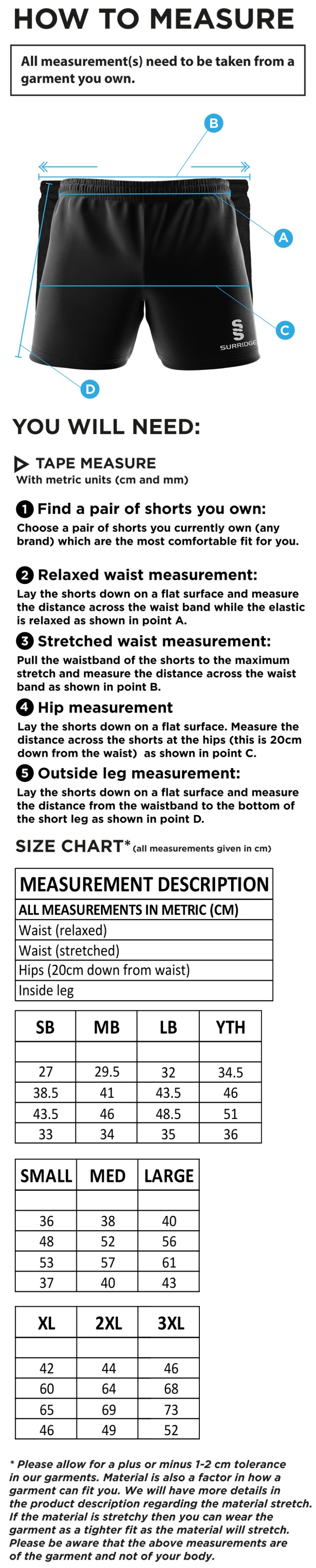 Littlehampton CC - Performance Gym Short - Navy - Size Guide
