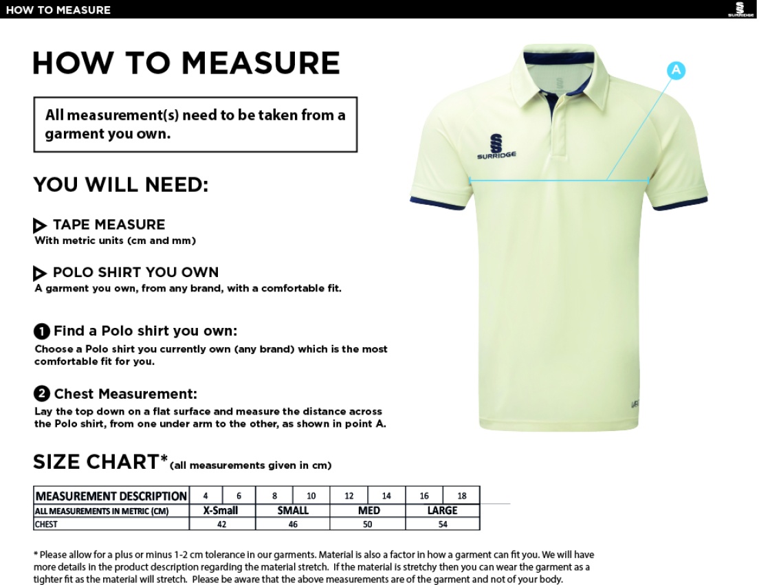 LITTLE HAMPTON CC Dual Cricket Shirt Short Sleeve Womens - Size Guide