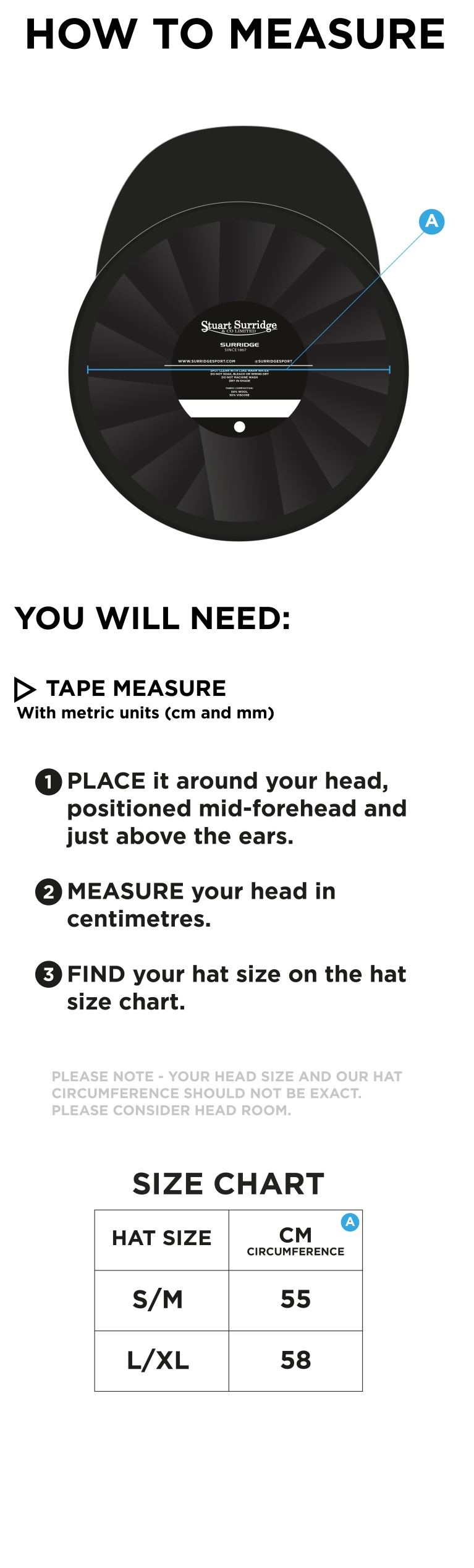 Little Hampton CC - Baggy Cricket Cap - Navy - Size Guide