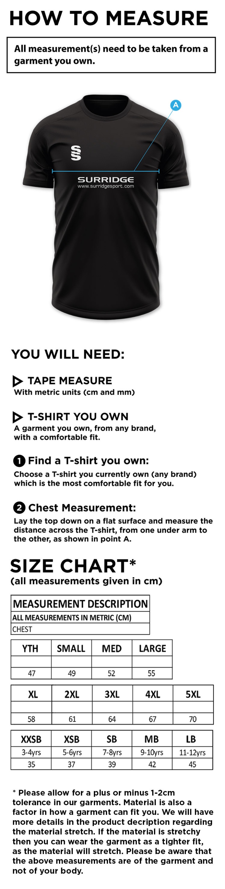 Lilttlehampton CC - Fuse Polo Shirt - Size Guide