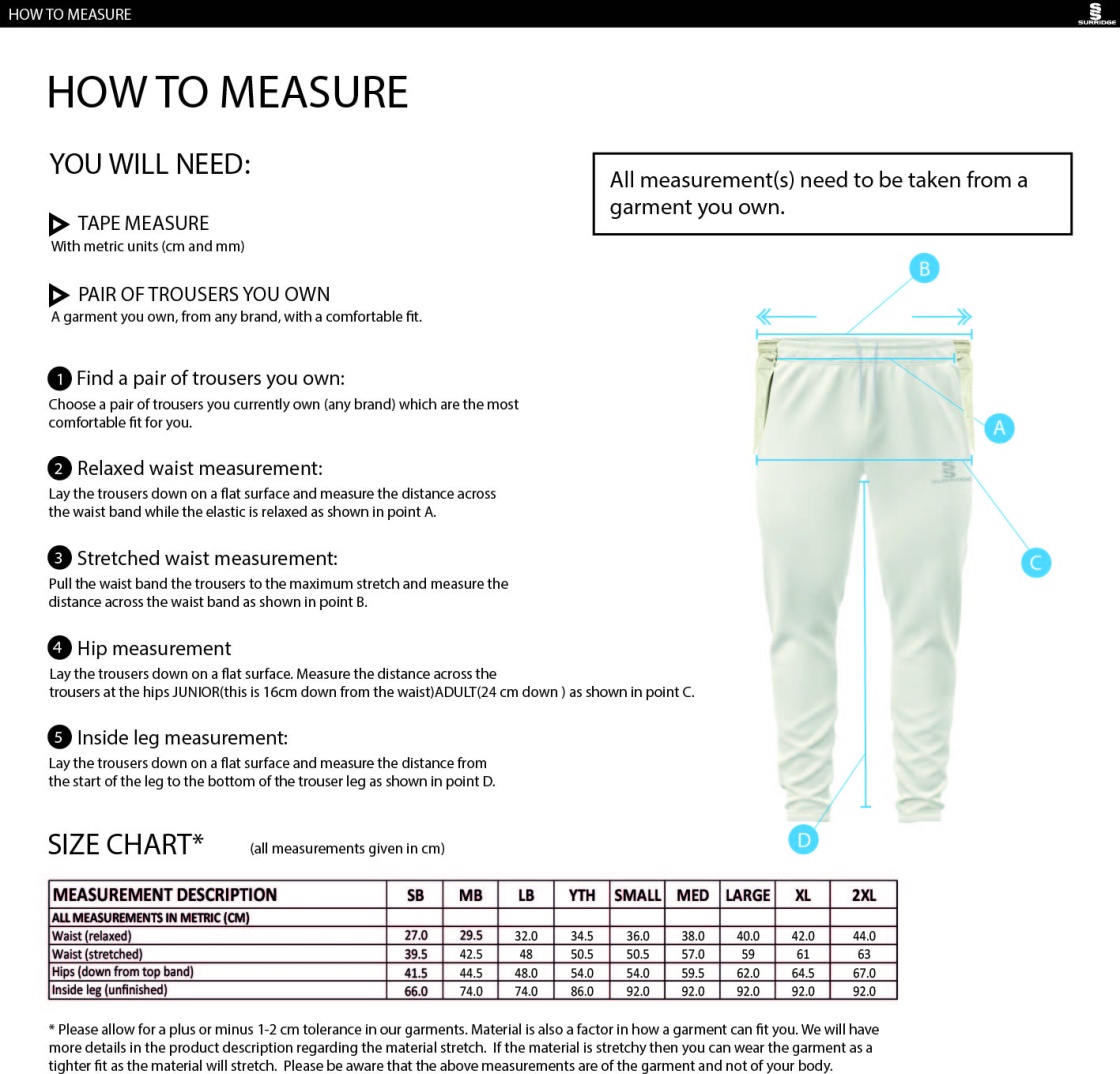 Littlehampton CC - Tek Playing Pants - Size Guide