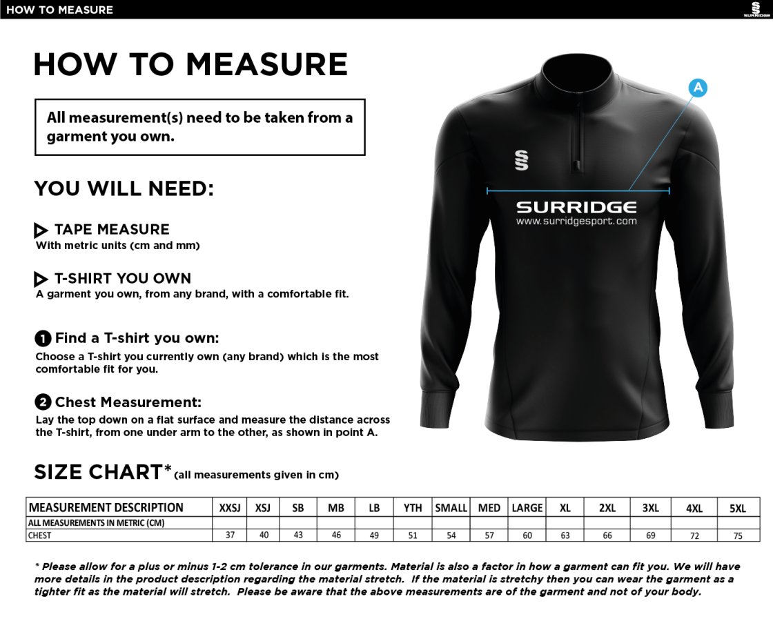 Littlehampton CC - 1/4 Zip Dual Performance Top - Navy - Size Guide