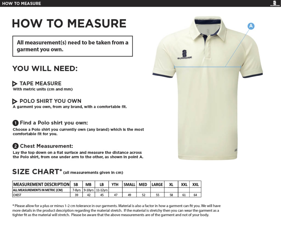 Littlehampton CC - FUSE SHORT SLEEVE CRICKET SHIRT - Size Guide