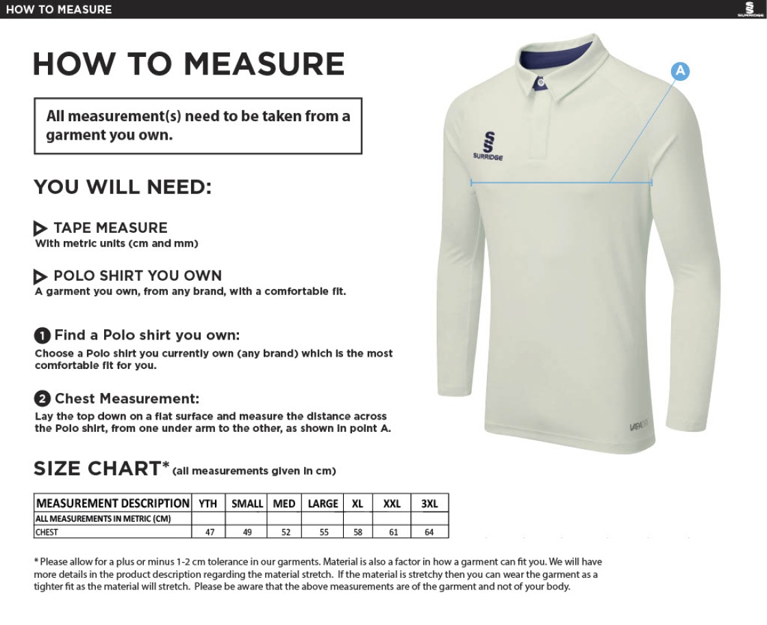 Littlehampton CC - Ergo Long Sleeved Shirt - Size Guide