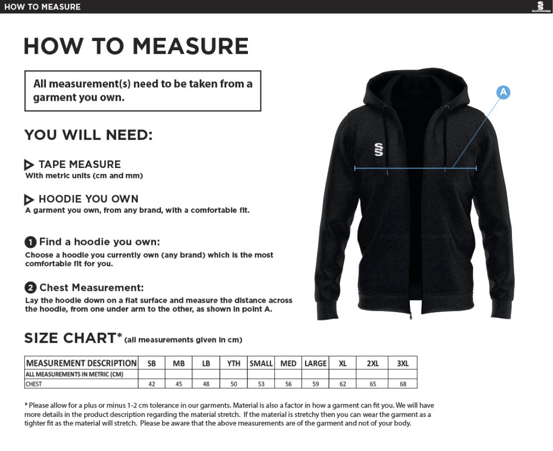Littlehampton CC - Dual Full Zip Hoody - Navy - Size Guide